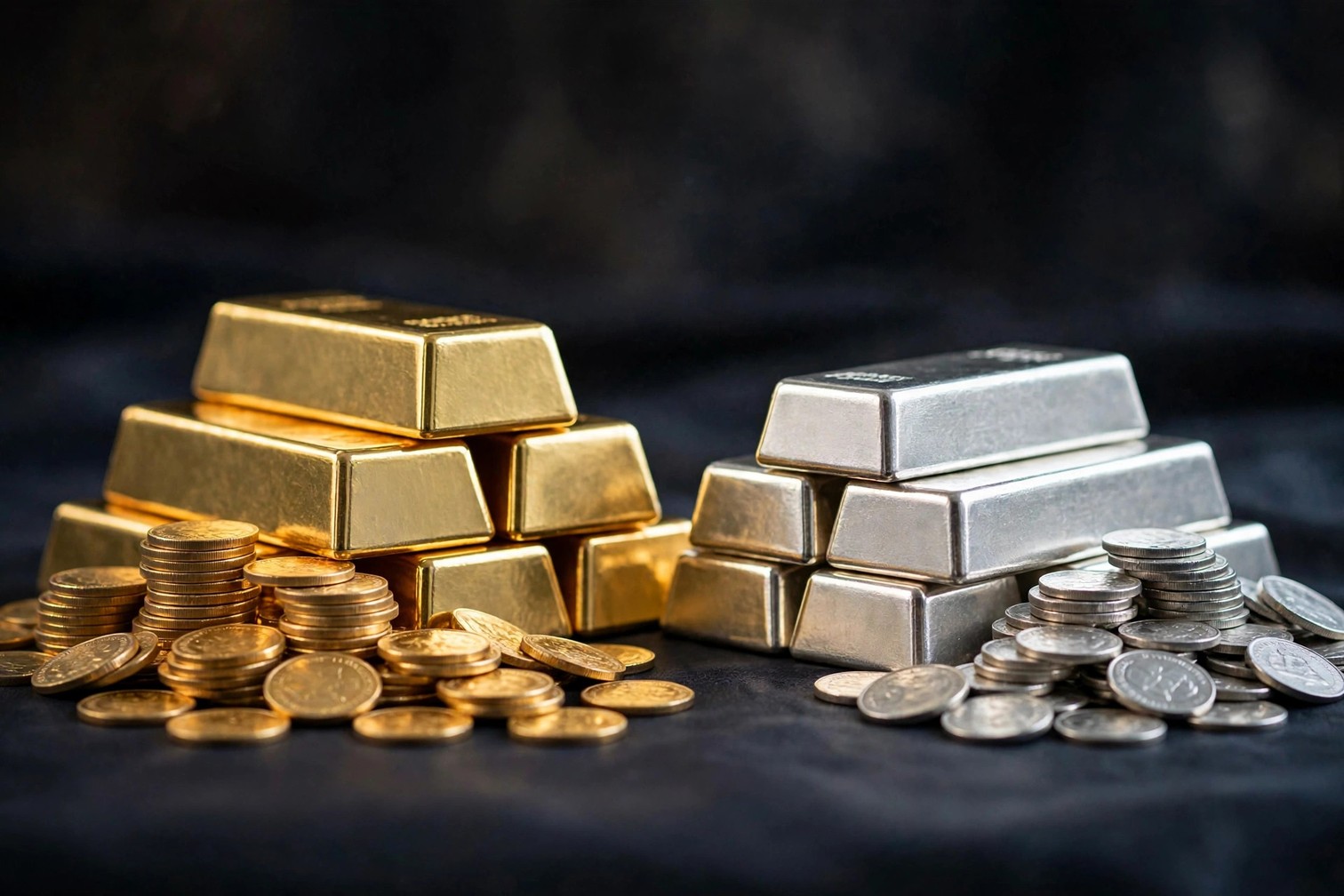 Gold and silver bullion bars and coins